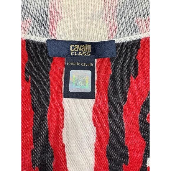 Roberto Cavalli Red Animal Print Abstract V Neck Sweater Size 4 - Picture 4 of 12